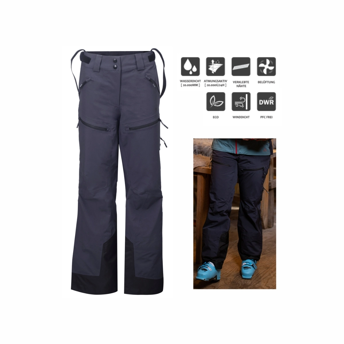 Damen 3 Lagen Skihose Hardshellhose Heli 20K